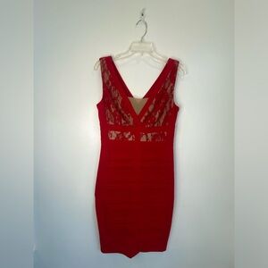 Sangria Red Lace Bodice Dress